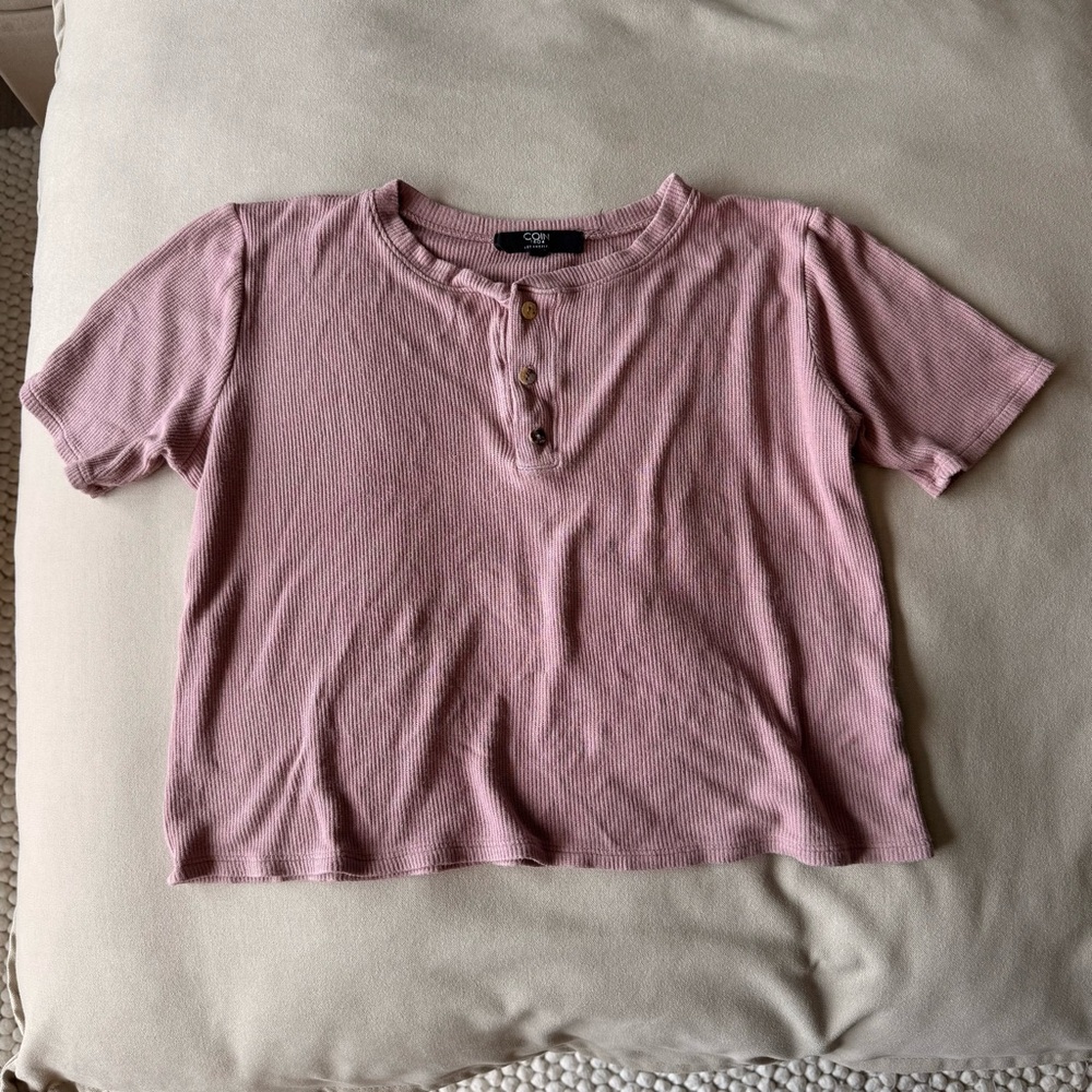 Casual Mauve Short Sleeve Henley Tee